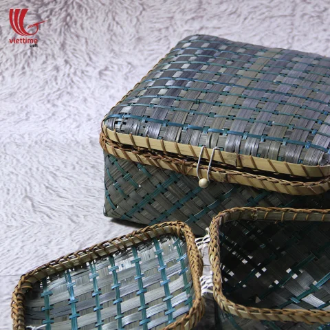 Small Woven Bamboo Basket With Lid