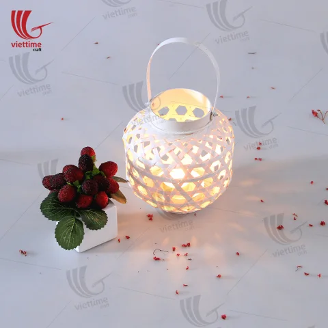 White Hand Painted Bamboo Lantern Natural Small