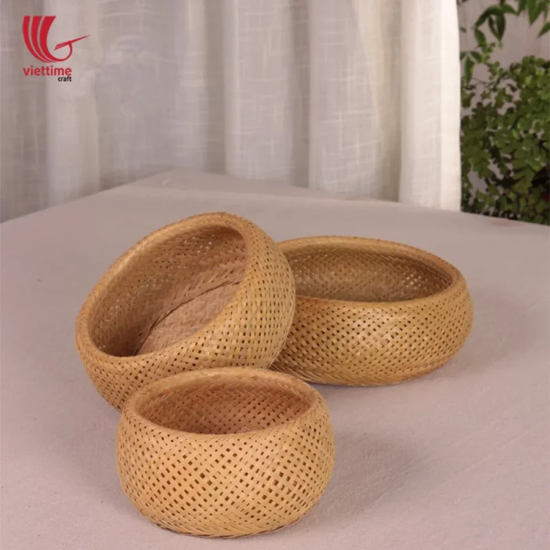 Small Round Weaving Bamboo Basket Set Of 3
