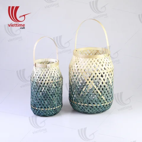 Dipped Green Weaving Bamboo Lantern Set of 2