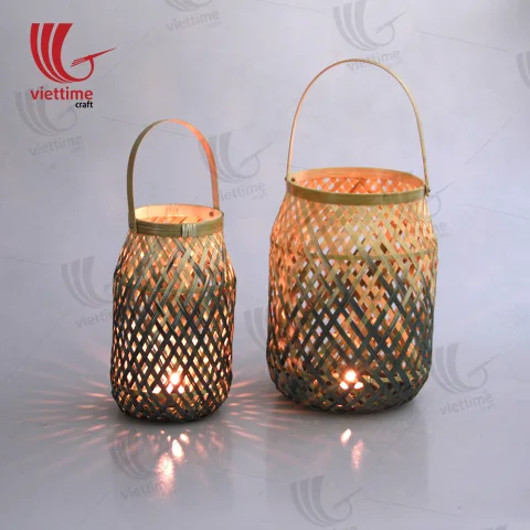 Dipped Green Weaving Bamboo Lantern Set of 2
