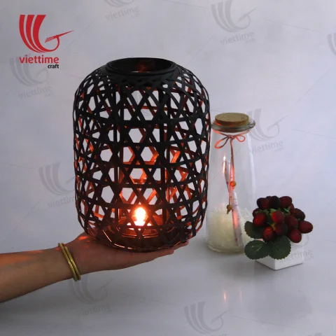 Black Weaving Bamboo Lantern On Balcony