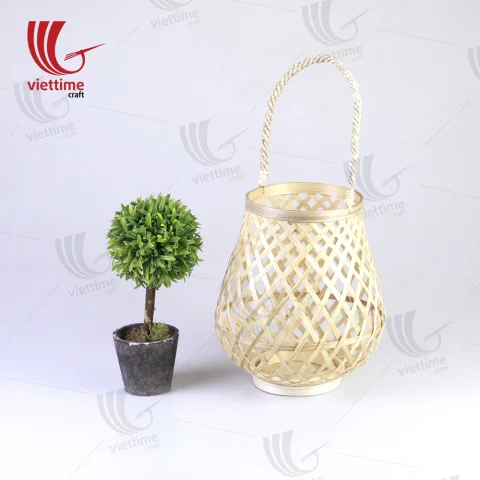Hanging Woven Bamboo Lantern In Garden