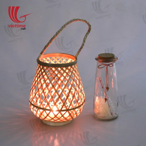 Hanging Woven Bamboo Lantern In Garden