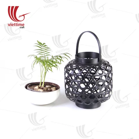 Rattan Export Small Black Weaving Bamboo Lantern In Garden - REX-TD00066