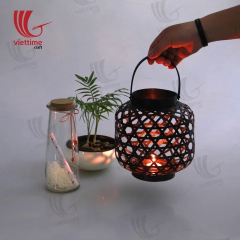 Small Black Weaving Bamboo Lantern In Garden