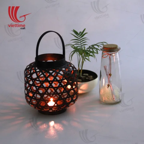 Small Black Weaving Bamboo Lantern In Garden