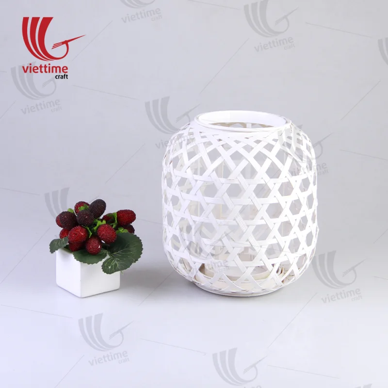 Small White Weaving Bamboo Lantern In Garden