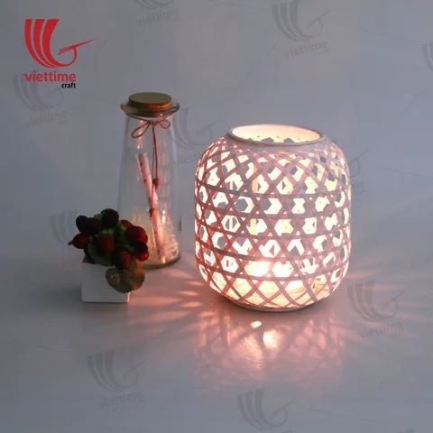 Small White Weaving Bamboo Lantern In Garden