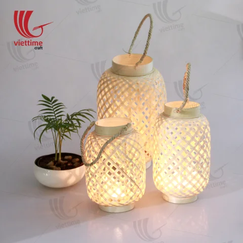 Woven Bamboo Lantern In Garden Set Of 3