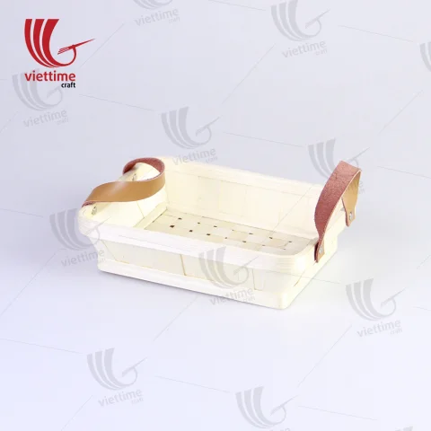 White Weaving Bamboo Tray With Leather Handle