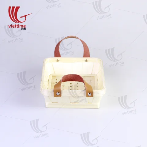 White Weaving Bamboo Tray With Leather Handle