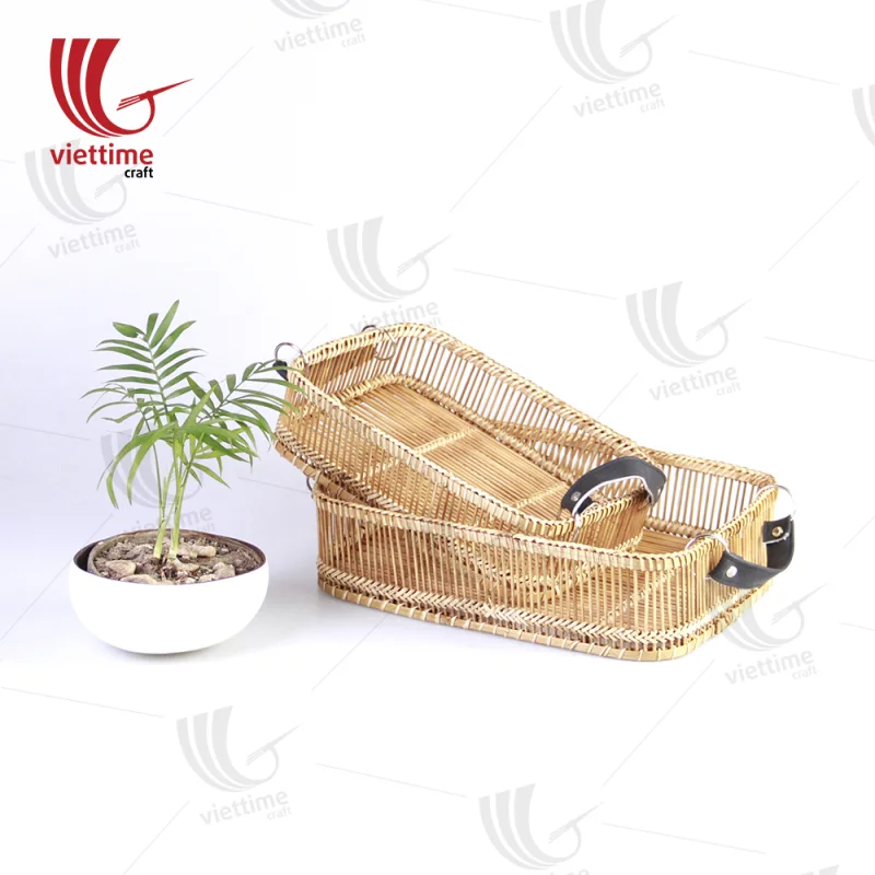 Rectangle Weaving Bamboo Tray Set Of 2