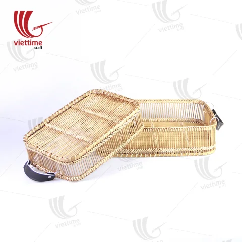 Rectangle Weaving Bamboo Tray Set Of 2