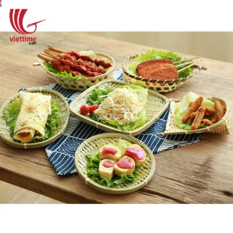Unique Weaving Bamboo Food Tray Set Of 3