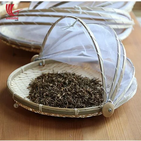 Round Bamboo Fruit Basket With Net Cover