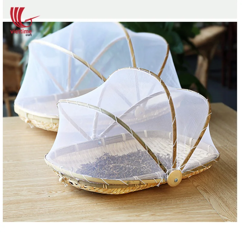 Rectangle Bamboo Fruit Basket With Net Cover