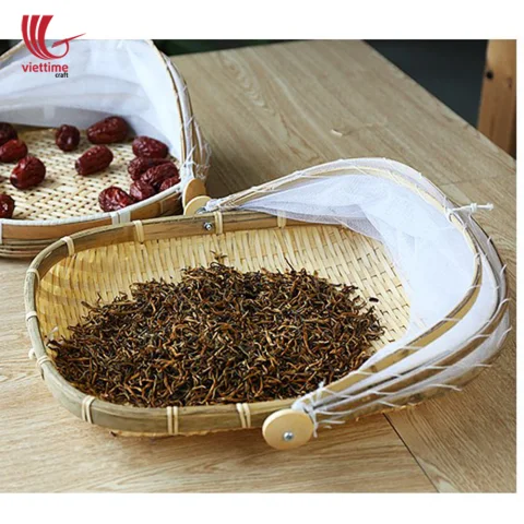 Rectangle Bamboo Fruit Basket With Net Cover