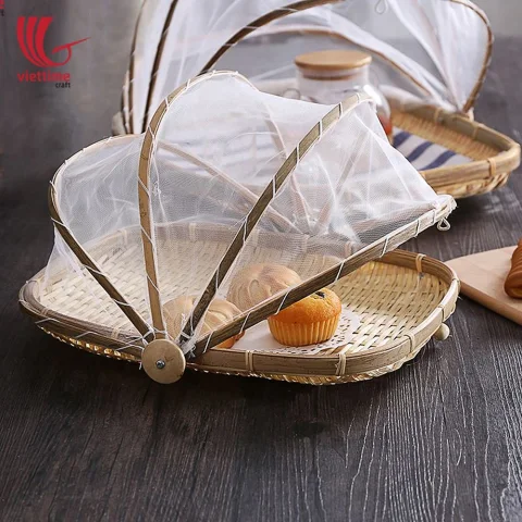 Rectangle Bamboo Fruit Basket With Net Cover