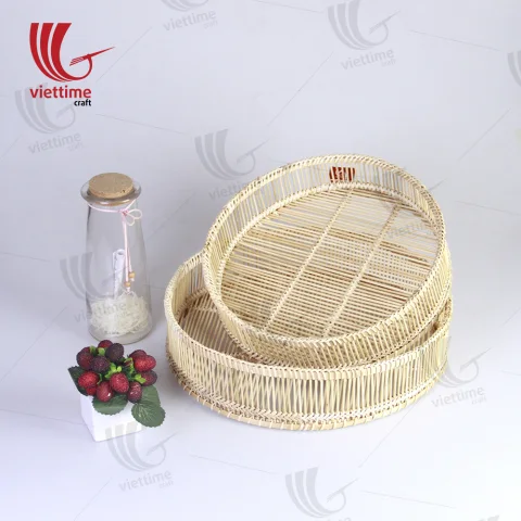 Rattan Export Handcrafted rotondo intrecciato bambù set di vassoi Of 2 - REX-TD00105