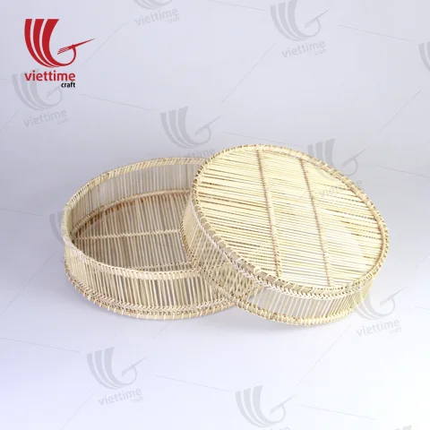 Handcrafted Round Woven Bamboo Tray Set Of 2