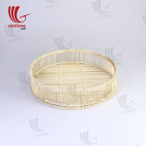 Handcrafted Round Woven Bamboo Tray Set Of 2