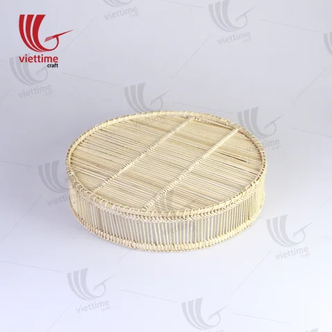 Handcrafted Round Woven Bamboo Tray Set Of 2