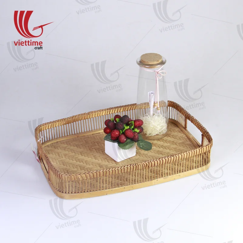 Handcrafted Brown Rectangle Bamboo Tray