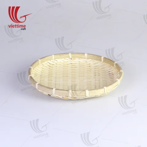 Natural Round Serving Bamboo Tray Set Of 2