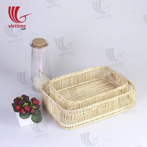 Woven Bamboo Breakfast Serving Tray Set Of 2