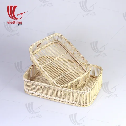 Woven Bamboo Breakfast Serving Tray Set Of 2