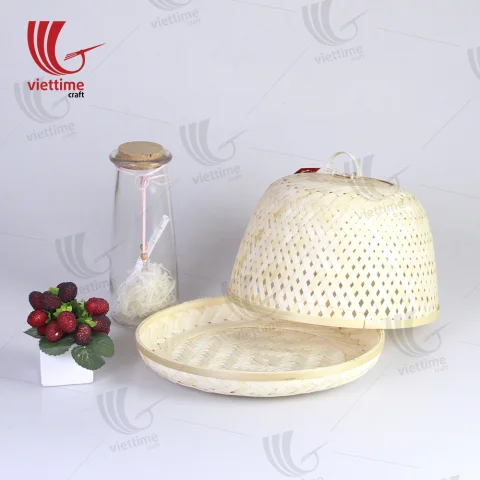 Rattan Export Natural Serving Tray With Blue Table Dome - REX-TD00116