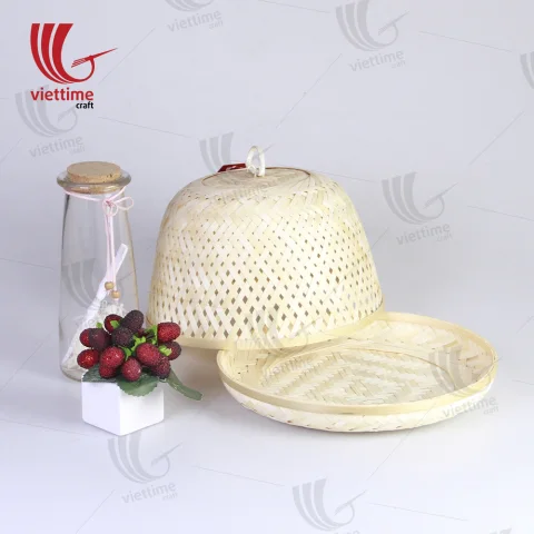 Natural Serving Tray With Blue Table Dome