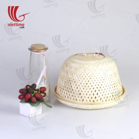 Natural Serving Tray With Blue Table Dome