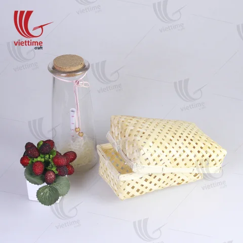 Woven Rectangular Lift Off Lid Bamboo Box