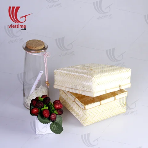 Woven Square Lift Off Lid Bamboo Box