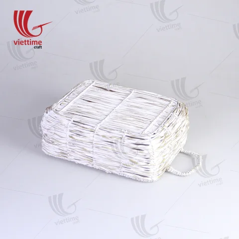 White Woven Bamboo Storage Bin With Handle