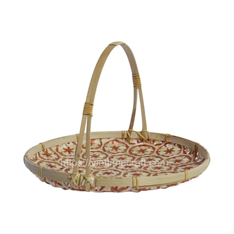 Rattan Export rosso Coralpearl bambù Storage vassoios con manico - REX-TD00129