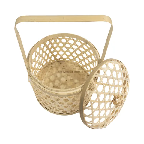 Natural Bamboo Storage Basket With Handle