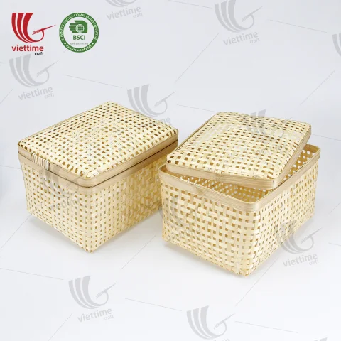 Woven Lift Off Lid Bamboo Storage Basket