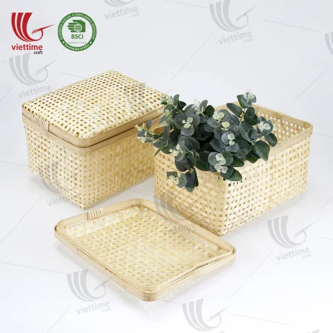 Woven Lift Off Lid Bamboo Storage Basket