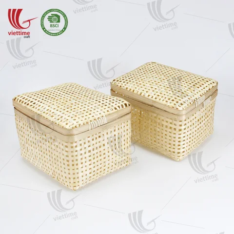 Woven Lift Off Lid Bamboo Storage Basket