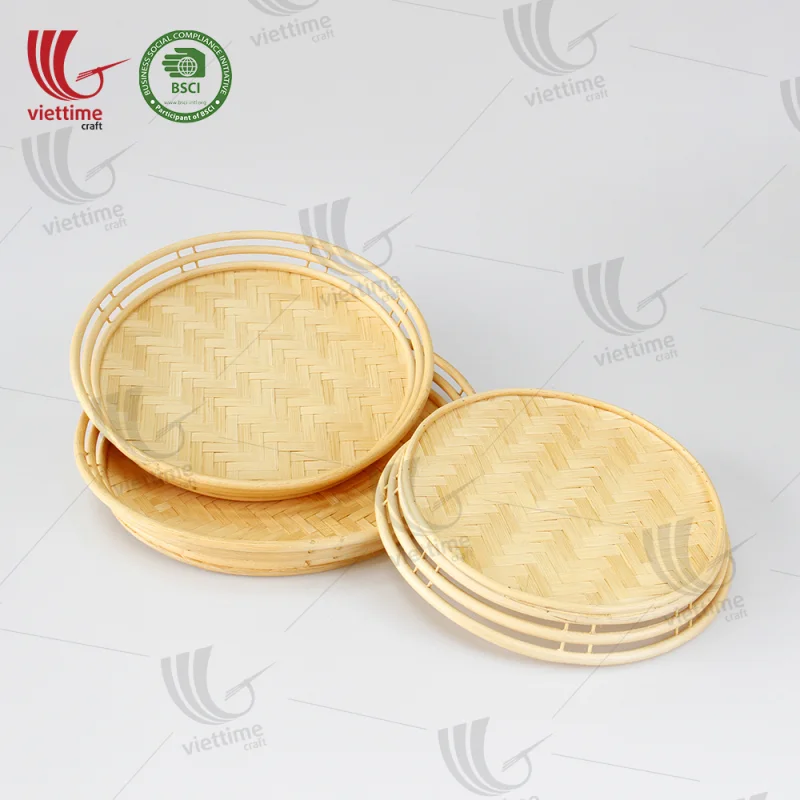 Woven Round Bamboo Serving Tray