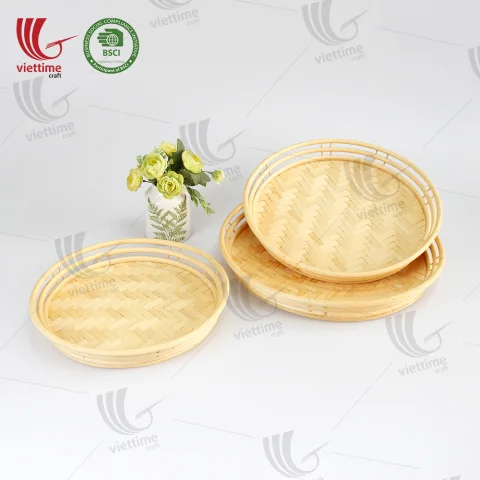 Woven Round Bamboo Serving Tray