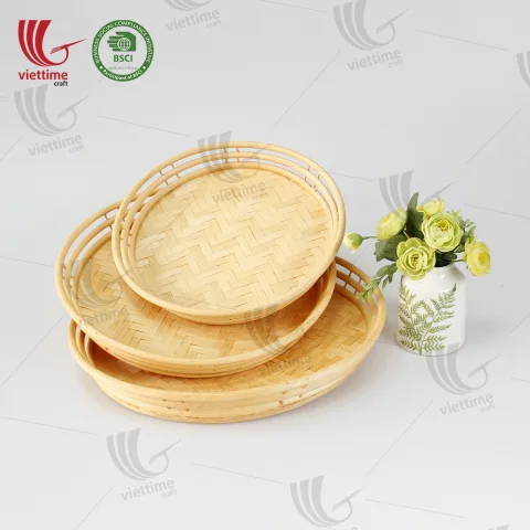 Woven Round Bamboo Serving Tray