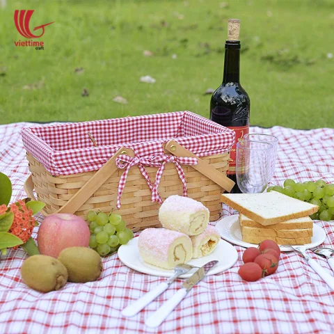 Rectangular Woven Bamboo Picnic Basket