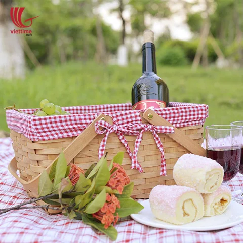 Rectangular Woven Bamboo Picnic Basket