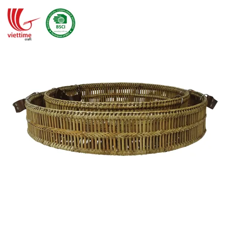 Bamboo Serving Tray With Leather Handle