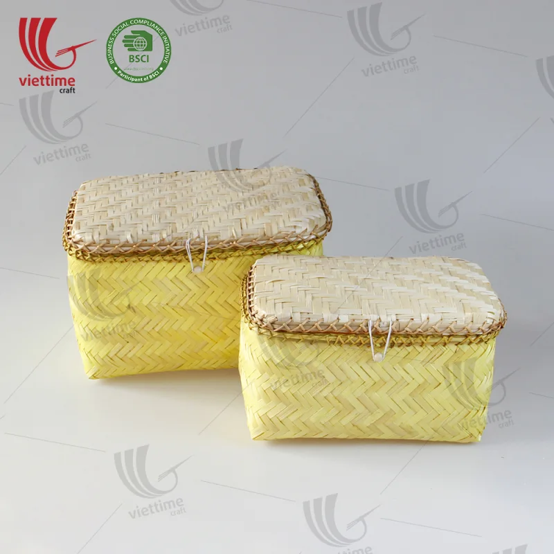 Yellow Woven Bamboo Storage Box Set 2