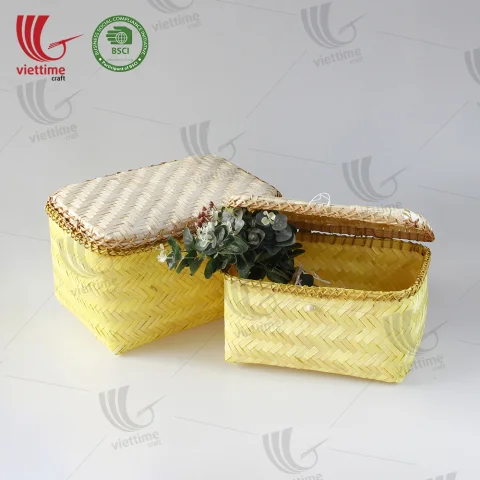 Yellow Woven Bamboo Storage Box Set 2